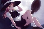  1girl absurdres apron black_hat black_shoes black_skirt black_vest blonde_hair bow braid broom broom_riding commentary_request full_moon hair_bow hat highres kirisame_marisa long_hair looking_at_viewer moon mr._miruku shirt shoes short_sleeves single_braid skirt socks solo touhou vest white_shirt white_socks witch_hat yellow_eyes 