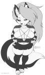 2026 4_toes anthro artist_name big_breasts black_nose black_tail bottomwear breasts canid canid_demon canine cleavage clothed clothing demon ear_piercing ear_ring eddysgh eyebrows eyelashes feet female fur grey_body grey_fur grey_hair grey_sclera hair hellaverse hellhound helluva_boss hi_res holding_breast inner_ear_fluff long_hair looking_at_viewer loona_(helluva_boss) mammal midriff multicolored_body multicolored_fur mythological_canine mythological_creature mythology piercing ring_piercing shirt shorts simple_background smile solo tail tank_top text toes topwear torn_clothing tuft two_tone_body two_tone_fur two_tone_tail white_background white_body white_eyes white_fur white_tail