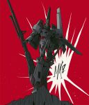  beam_rifle commentary energy_gun full_body gun highres holding holding_gun holding_weapon juusenki_l-gaim kampen1184 l-gaim_mk_ii looking_at_viewer mecha mecha_focus no_humans red_background red_eyes robot science_fiction solo standing weapon 