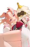  absurdres commentary_request crossed_bangs genshin_impact hair_ornament head_wings heart heart-shaped_pupils highres linnea_(genshin_impact) lumi_(genshin_impact) lying mapmap pink_wings pointy_ears smile symbol-shaped_pupils two-tone_wings wing_hair_ornament wings wolf_cut 