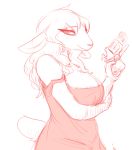  anthro big_breasts blush boss_lamb_(hladilnik) breasts caprine cleavage clothed clothing eyelashes female gun hair handgun hi_res mammal monochrome nightgown nobby_(artist) off_shoulder ranged_weapon red_and_white revolver sheep smile weapon 