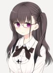  bow brown_hair commentary_request ears glasses long_hair makinose_makino makinose_makino_(character) nekoume official_art one_side_up purple_eyes school_uniform solo upper_body virtual_youtuber 