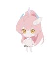  1girl absurdres aemeath_(wuthering_waves) ahoge alternate_costume animated animated_gif black_skirt chibi chibi_only chinese_commentary closed_mouth commentary_request hair_ornament highres long_hair long_sleeves looking_at_viewer looping_animation orange_eyes oversized_clothes oversized_shirt pink_hair ponytail shaokao_lajitong shirt simple_background skirt skirt_peek solo swaying_hip white_background white_shirt wuthering_waves 