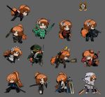 6+girls absurdres antlers apron arm_mounted_weapon armor bandage_on_cheek bandage_on_face bandages blue_cape blue_necktie bodysuit bow breastplate brown_eyes cape chinese_clothes cleaver club_(weapon) commentary_request diving_suit double_bun dual_wielding e.g.o_(project_moon) fighting_stance fingerless_gloves freckles glint gloves greatsword green_jacket green_pants grey_background gun hair_bow hair_bun hairband hand_fan hat highres holding holding_cleaver holding_club holding_fan holding_gun holding_harpoon holding_mace holding_sword holding_weapon hongyuan_(identity)_(project_moon) hood hood_up hooded_jacket horns ishmael_(project_moon) jacket japanese_clothes jeong's_office_(identity)_(project_moon) kimono korean_commentary kurokumo_clan_(identity)_(project_moon) lccb_(identity)_(project_moon) limbus_company liu_association_south_(identity)_(project_moon) liu_association_south_uniform long_hair mace maid_apron maid_headdress middle_(identity)_(project_moon) military_hat military_uniform molar_boatworks_(identity)_(project_moon) multiple_girls multiple_persona necktie orange_hair pants peaked_cap peg_leg pequod_(identity)_(project_moon) ponytail project_moon r_corp._(identity)_(project_moon) reindeer_antlers riot_shield rope scar scar_on_arm scar_on_face sheath shi_association_south_(identity)_(project_moon) shi_association_south_uniform shield shirt sleeveless sleeveless_shirt slime_(substance) smoking_pipe ssong25z sweatdrop sword sword_on_back tactical_clothes technology_liberation_alliance_(identity)_(project_moon) unsheathing very_long_hair wavy_hair weapon weapon_on_back wet wetsuit white_bow white_gloves white_jacket wuthering_heights_(identity)_(project_moon) zwei_association_west_uniform 