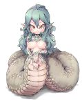  1girl breasts covering female lamia long_hair looking_at_viewer ls-lrtha monster_girl nipples original pointy_ears smile solo 