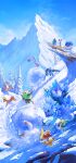  1girl abomasnow bunnelby chespin closed_eyes diggersby fangs female_protagonist_(pokemon_go) fennekin froakie furret highres mamoswine mega_abomasnow mega_pokemon mountain nostrils obstagoon official_art open_mouth orange_eyes outdoors pokemon pokemon_(creature) pokemon_focus pokemon_go quilladin rolling saro_orfali second-party_source smile snow snowball spheal stantler tongue tongue_out tusks 