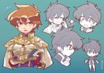  armor blush brown_eyes brown_hair cape chibi fire_emblem fire_emblem:_seisen_no_keifu fire_emblem:_thracia_776 gloves highres kiriya_(552260) leaf_(fire_emblem) looking_at_viewer open_mouth short_hair smile sword weapon 