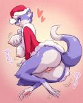  breasts censored christmas christmas_clothes christmas_hat ferret furry heart heart_censor melonleaf nipples purple_eyes pussy smile solo 