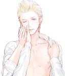  blonde_hair earrings hand_on_face idolmaster_side-m ijuuin_hokuto male male_focus nipples piercing pov undressing 