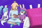  2026 5_fingers absurd_res adobe_photoshop_(artwork) anthro arms_bent artist_logo bangs bedrock_(mario_plus_rabbids) bent_legs blonde_eyebrows blonde_hair blue_body blue_clothing blue_dress blue_eyes blue_footwear blue_hair blue_hair_tie blue_socks book bottomwear breasts button_(fastener) cleavage closed_smile clothed clothed_anthro clothed_female clothed_human clothing colored crossed_legs crossover daphne_(mario_plus_rabbids) digital_drawing_(artwork) digital_media_(artwork) dress ear_piercing elemental_creature english_description eyebrows eyelashes female female_anthro female_human fingers flora_fauna footwear freckled_face freckles fully_clothed fully_clothed_anthro fully_clothed_female fur gem ghost group hair hair_over_eye hair_over_eyes hand_on_lap hand_on_leg hand_on_own_lap hand_on_own_leg hat headgear headwear hi_res human hybrid lagomorph legless lidded_eyes light lighting lips logo long_ears long_hair looking_at_another mammal mario_bros mario_plus_rabbids_sparks_of_hope midnite_(mario_plus_rabbids) mineral_fauna mitten_hands mouth_closed multicolored_eyes multicolored_hair nintendo noseless open_mouth open_smile pants piercing pink_clothing pink_freckles pink_hair pink_shirt pink_tank_top pink_topwear plant ponytail purple_bottomwear purple_clothing purple_dress purple_eyelids purple_eyes purple_hat purple_headwear purple_pajamas purple_pants purple_shirt purple_topwear rabbid raving_rabbids rayman_(series) reading reading_book red_tongue rock rock_creature rosalina_(mario) ruby_(gem) sapphire_(gem) shaded shirt simple_background sitting skywater small_breasts smile smiling_at_another socks spirit star_ear_piercing super_mario_galaxy tan_body tan_lips tan_skin tank_top thorns tongue topwear two_tone_eyes two_tone_hair ubisoft wavy_hair white_body white_eyes white_fur 
