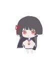  1girl absurdres alternate_costume animated animated_gif black_hair chibi chibi_only chinese_commentary chisa_(wuthering_waves) closed_mouth commentary_request hair_ribbon highres long_hair looking_at_viewer looping_animation oversized_clothes red_eyes red_ribbon ribbon shaokao_lajitong simple_background solo swaying_hip white_background wuthering_waves 
