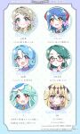  6+girls :d :o black_bow black_bowtie blonde_hair blue_border blue_bow blue_bowtie blue_eyes blue_hair blue_hat blush border bow bowtie braid braided_bangs brooch brown_hair butterfly_hair_ornament character_name character_profile closed_mouth commentary_request cross_tie crossed_bangs cure_arcana_shadow cure_eclair curtained_hair diamond-shaped_earrings diamond_hair_ornament diamond_hairband dot_nose earrings flipped_bangs forehead_jewel green_hair grey-framed_eyewear grey_hair grid_background hair_intakes hair_ornament hair_rings hat heart heart_brooch highres howa_kurea ieri_shiruku jewelry kaneda_rei kurusu_eliza light_frown long_eyelashes looking_at_viewer magical_girl meitantei_precure! multiple_girls official_style open_mouth orange_eyes parted_lips polka_dot polka_dot_background precure purple_eyes red_eyes red_hat sateto_(user_knrf2332) semi-rimless_eyewear side_part single_braided_sidelock single_earring smile split_mouth translation_request under-rim_eyewear unhappy wing_collar 