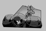  1girl animal_ears arm_cannon armor assault_visor candy cat_ears cat_girl cat_tail commentary english_commentary fake_horns food furry gameoverse glasses grey_background helmet horned_helmet horns kaboodle_(gameoverse) kit_bodega metroid metroid_fusion micro_(antisocialmicro) power_armor sa-x short_hair shoulder_armor simple_background tail weapon 