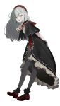  1girl arms_behind_back bang_dream! bang_dream!_it's_mygo!!!!! beret black_capelet black_pantyhose black_skirt black_socks capelet commentary earrings green_hair hat highres jewelry long_hair looking_at_viewer mortis_(bang_dream!) mortis_(costume)_(bang_dream!) mortis_(persona)_(bang_dream!) open_mouth pantyhose pantyhose_under_shorts peke_(pekeiscat) red_hat red_shoes red_shorts shoes shorts shorts_under_skirt simple_background skirt socks solo wakaba_mutsumi white_background yellow_eyes 