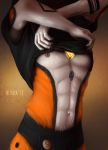  2018 black_marks canine chest_gem clothing fluffy fox fur glowing kamikazeotium male mammal medaya muscular nipples orange_fur shirt solo underwear undressing white_fur 