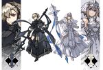  2girls armor armored_dress artist_logo black_dress black_hairband blue_eyes breastplate brown_hair chess_piece closed_mouth commentary_request double-parted_bangs dress full_body gauntlets greaves hair_between_eyes hairband headpiece highres holding holding_polearm holding_weapon kashia light_frown light_smile logo long_hair long_sidelocks metal_hairband multiple_girls original parted_bangs parted_lips pauldrons polearm poleyn red_eyes sabaton shoulder_armor sidelocks spiked_hairband spikes standing streamers tabard veil watermark weapon white_background white_dress white_tabard white_veil zoom_layer 