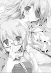  2girls eyepatch glasses monochrome multiple_girls seirei_tsukai_no_blade_dance 