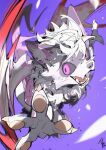 2026 4_fingers ambiguous_gender ambiguous_species anthro back_wings black_sclera chiayeeee claws digital_drawing_(artwork) digital_media_(artwork) finger_claws fingerpads fingers foreshortening front_view fur hair hi_res inner_ear_fluff looking_at_viewer neck_tuft open_mouth open_smile pawpads pink_ears purple_background purple_body purple_ears purple_eyes purple_fur reaching_towards_viewer red_tongue ringed_iris signature simple_background smile snout solo spread_wings tail tan_claws tan_pawpads teeth tongue tongue_showing tuft white_body white_fur white_hair white_inner_ear_fluff white_wings wings 