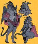  2024 3_horns 5_fingers anthro bare_shoulders belly bent_legs body_hair bottomwear bovid breasts butt caprine cat_smile chest_hair chimera claws closed_smile clothed clothing countershade_belly countershade_eyes countershade_torso countershading deity demon demonic digitigrade facial_hair feathered_wings feathers finger_claws fingers floppy_ears full-length_portrait fur goat goatee grey_body grey_breasts grey_butt grey_fur grey_hooves grey_mane grey_skin grey_wings hair happy_trail headshot_portrait hi_res hooves horizontal_pupils horn kneeling living_tail long_hair looking_back love_handles male mammal mane mane_hair moobs mouth_closed multi_horn multiple_poses navel oversized_clothing oversized_sleeves palms_up partially_clothed pinup pores portrait pose pupils purgis_(wolfertinger) red_bottomwear red_clothing red_sleeves red_topwear reptile ribs scalie serious_face side_view simple_background sitting skimpy skinny small_breasts smile smiling_at_viewer snake snake_tail solo standing tail thick_thighs thin_tail three-quarter_view topwear trans_(lore) trans_man_(lore) undressing undressing_self unusual_anatomy unusual_tail wavy_hair wings wolfertinger y_nose yellow_background yellow_eyes 