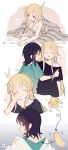  +++ 2girls :t ah_lang_(user_wgfm8753) ahoge ahoge_wag animalization arrow_(symbol) bed_sheet black_hair blonde_hair blush bracelet chinese_commentary cho_kaguya-hime! closed_eyes collarbone commentary_request expressive_hair fang green_eyes hand_on_another's_cheek hand_on_another's_face highres jewelry kaguya_(cho_kaguya-hime!) long_hair medium_hair messy_hair mole mole_under_eye multiple_girls naked_sheet open_mouth rabbit red_eyes sakayori_iroha scratches short_sleeves smile squeans yuri 