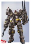  arm_cannon beam_cannon cable cannon commentary_request earth_federation gradient_background gundam gundam_ms-x heavy_gundam highres mecha mecha_focus missile_pod mobile_suit no_humans original red_eyes redesign robot science_fiction signature solo taiga_hiroyuki v-fin weapon 