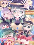  1girl @_@ absurdres against_glass black_hat candy character_doll commentary_request disembodied_linked_eye doll eyeball food frilled_shirt_collar frilled_sleeves frills fumo_(doll) green_eyes green_hair hair_between_eyes hat hat_ribbon heart highres kaenbyou_rin kawashiro_nitori kisume komeiji_koishi komeiji_satori kurodani_yamame liendri long_sleeves looking_at_viewer mizuhashi_parsee open_mouth reiuji_utsuho ribbon shirt smile solo touhou translation_request wide_sleeves wrapped_candy yellow_ribbon yellow_shirt yukkuri_shiteitte_ne 