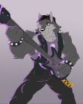  2018 anthro canine clothed clothing digital_media_(artwork) fur greydaboy guitar hair hi_res male mammal muscular muscular_male musical_instrument necktie playing_guitar playing_music simple_background wolf 