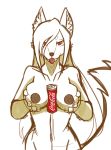  2015 anthro beverage breast_grab breast_squeeze breasts can canine coca-cola female fox fur hair half-length_portrait hand_on_breast holding_breast kitsu_(lunarez) looking_at_viewer lunarez mammal nipples nude portrait red_eyes simple_background sketch soda solo tongue tongue_out white_background white_fur white_hair 