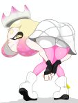  1girl absurdres amen_pose_(meme) ass bent_over black_gloves blonde_hair boots closed_mouth commentary_request cross-shaped_pupils crown fingerless_gloves from_behind gloves gradient_hair highres inkling looking_at_viewer looking_back meme mole mole_under_mouth multicolored_hair paid_reward_available pantyhose pearl_(splatoon) pink_hair pink_thighhighs sakaagarikun short_eyebrows skirt smile solo splatoon_(series) splatoon_2 symbol-shaped_pupils thighhighs white_boots white_pantyhose white_skirt yellow_eyes 