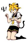  animal_ears black_eyes black_hair blonde_hair cat_ears cat_tail commentary_request cosplay fang full_body headphones highres jeong_surim kagamine_len kagamine_len_(cosplay) korean male_focus mole mole_under_eye multicolored_hair necktie open_mouth parkgee paw_pose suicide_boy tail two-tone_hair vocaloid 