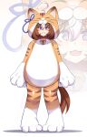  1girl @_@ absurdres ahoge animal_costume animal_ears animal_hands animal_hood bell blush brown_hair cat_costume cat_ears cat_hood cat_paws closed_mouth collar commentary different_zoom_layer double-parted_bangs ear_ribbon english_commentary fake_animal_ears gloves hair_between_eyes highres hinghoi hood hood_up horse_girl horse_tail meisho_doto_(umamusume) multicolored_hair multiple_views neck_bell onesie open_mouth paw_gloves pink_collar purple_eyes short_hair smile sweat tail two-tone_hair umamusume white_hair zoom_layer 