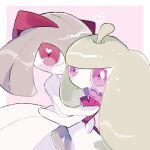  2girls blush colored_skin commentary_request green_hair green_skin heart heart_in_eye horns hug kirlia looking_at_viewer multicolored_skin multiple_girls niesxs pink_eyes pokemon pokemon_(creature) sidelocks smile steenee symbol_in_eye two-tone_skin white_skin 