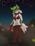  breasts clothing eyewear female firefly goggles legendary_pok&eacute;mon necktie night nintendo pants pok&eacute;mon pok&eacute;mon_(species) scarf shaymin shaymin_(sky_form) solo sunset video_games 