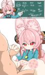  1boy 1girl absurdres ahoge animal_ear_fluff animal_ear_piercing animal_ears bar_censor belle_(zenless_zone_zero) bicornuate_uterus blue_shirt bottomless braid breasts censored chalkboard closed_mouth clothed_sex commentary_request cum cum_in_pussy fertilization furry furry_female furry_with_non-furry hair_ornament hetero highres holding_hands impregnation interlocked_fingers internal_cumshot interspecies long_hair multiple_ovum open_mouth ovum penis pink_hair rabbit_ears rabbit_girl red_eyes sex sex_ed shirt simesaba_(xwdt4337) small_breasts smile sperm_cell sphere_hair_ornament thick_eyebrows twin_braids uterus vaginal x-ray zenless_zone_zero zhao_(zenless_zone_zero) 