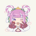  1girl :d ;d breasts capelet christmas cleavage commentary_request cropped_torso double_v dress facial_mark fire_emblem fire_emblem_engage fire_emblem_heroes folded_twintails fur-trimmed_capelet fur_trim fur_wrist_cuffs gloves hair_rings hands_up heart heart_facial_mark hortensia_(fire_emblem) hortensia_(winter's_dearest)_(fire_emblem) multicolored_hair official_alternate_costume one_eye_closed open_mouth pink_eyes pink_hair red_capelet red_gloves santa_costume santa_dress sidelocks simple_background small_breasts smile solo tanago_(namiuchigiwa) two-tone_hair v white_background white_trim wrist_cuffs 