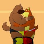  anthro blush boots canine clothed clothing dog duo footwear kenta_shiba_(character) kissing male male/male mammal shiba-kenta shiba_inu topless wrestling_briefs 