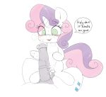  2018 animal_genitalia animal_penis balls blush crossgender cub cutie_mark dialogue duo english_text equine equine_penis erection female friendship_is_magic hair hi_res hooves horn lyrabop male mammal medial_ring multicolored_hair my_little_pony penis rarity_(mlp) sibling sister solo_focus sweetie_belle_(mlp) text underhoof unicorn vein young 