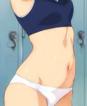  arms_up breasts feguimel groin head_out_of_frame locker navel original panties small_breasts solo sports_bra underwear white_panties 