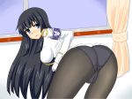  1girl artist_request ass bent_over black_hair blue_eyes blush breasts cameltoe come_hither from_behind ikaruga_(senran_kagura) large_breasts leaning leaning_forward long_hair looking_at_viewer looking_back military military_uniform open_mouth panties panties_under_pantyhose pantyhose senran_kagura senran_kagura_(series) shiny shiny_hair sideboob smile solo very_long_hair white_clothes 