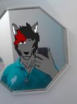  2017 anonymous_artist anthro bathroom black_hair clothed clothing fully_clothed hair happy hybrid jewelry looking_at_viewer male multicolored_hair necklace one_eye_closed red_hair short_hair smile solo standing two_tone_hair wink 
