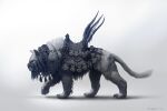 2009 age_of_conan ambiguous_gender claws digitigrade felid feral funcom fur hi_res mammal official_art pawpads per_haagensen saddle side_view simple_background solo tail teeth tencent vein
