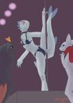 2026 absurd_res anthro black_body black_fur blue_eyes breasts canid canine casualties:_unknown chest_tuft cigarette clothing expie_(gunsawian) female fur gev_ai group gunsawian heart_symbol hi_res kemono lingerie male mammal milky_(gunsawian) orange_eyes pink_eyes red_scarf roza_(gunsawian) scarf small_breasts smoking smoking_cigarette striptease tail trio tuft white_body white_fur