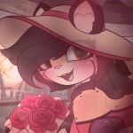 1:1 absurd_res anthro beach blush caitian clothing digit_ring dress felid female flower freckles hi_res inner_ear_fluff jewelry looking_at_viewer m'rall_bayleaf_(milnegake_cherret) mammal marriage_proposal milnegake_cherret plant ring solo star_trek summer summer_hat sunset tuft wedding_ring