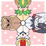 1:1 absurd_res anthro big_breasts black_body black_fur breast_squish breasts breasts_press brown_body cinderace dupin_(pal) female fur generation_4_pokemon generation_8_pokemon group hi_res jester lagomorph leporid looking_at_viewer lopunny mammal markings mr_harinezumi multicolored_body nintendo pal_(species) palmorph palworld pocketpair pokemon pokemon_(species) rabbit smile squish verdash white_body white_fur yellow_eyes