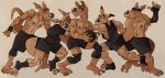 absurd_res action_pose anthro archie_(kangoo) ball barefoot basketball basketball_(ball) basketball_jersey basketball_shorts black_clothing bottomwear brother_(lore) brothers_(lore) clothing feet fur gaiters group group_pose hi_res junior_(kangoo) kangaroo kangoo kevin_(kangoo) macropod male mammal marsupial muscular muscular_male napo_(kangoo) nelson_(kangoo) playing_basketball pose ravuer shirt shirtless shorts sibling_(lore) simple_background sport sportswear t-shirt tail tan_body tan_fur tank_top topwear