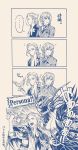  2boys 4koma antonio_salieri_(fate/grand_order) bored breaking comic commentary english fate/grand_order fate_(series) formal frown haruhikohiko highres jacket_on_shoulders mask monochrome multiple_boys parody partially_translated persona persona_5 scarf shared_speech_bubble speech_bubble spoken_ellipsis suit transformation translation_request wolfgang_amadeus_mozart_(fate/grand_order) 