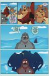 absurd_res anthro aquatic blue_body brown_body bulge chest_tuft clothing cloud comic dialogue dippubear dragon english_text eyewear fin fish grey_body group hi_res horn male mammal musclegut muscular muscular_anthro muscular_male mustelid mythological_creature mythological_scalie mythology nipples open_mouth otter overweight overweight_anthro overweight_male pinniped pubes red_body scalie seal shark slightly_chubby slightly_chubby_anthro slightly_chubby_male speech_bubble splash sunglasses swimming_trunks swimwear tail text tuft underwear water whiskers