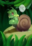  blush breasts caracolina covering covering_breasts female gastropod humanoid nude red_eyes snail snail_humanoid vikhop 