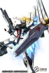  beam_rifle blue_eyes casing_ejection char's_counterattack commentary_request company_name copyright_logo copyright_name copyright_notice energy_gun exhaust fin_funnels firing gun gundam gundam_card_game holding holding_gun holding_weapon logo mecha mecha_focus mobile_suit muzzle_flash no_humans nu_gundam official_art robot science_fiction shell_casing shield simple_background smoke soezy solo sunrise_(company) v-fin weapon white_background 
