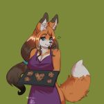 1:1 absurd_res anthro apron breasts canid canine cleavage clothed clothing cookie fangs female food fox hair hi_res inner_ear_fluff keiichou looking_at_viewer mammal smile smiling_at_viewer solo teeth tray tuft